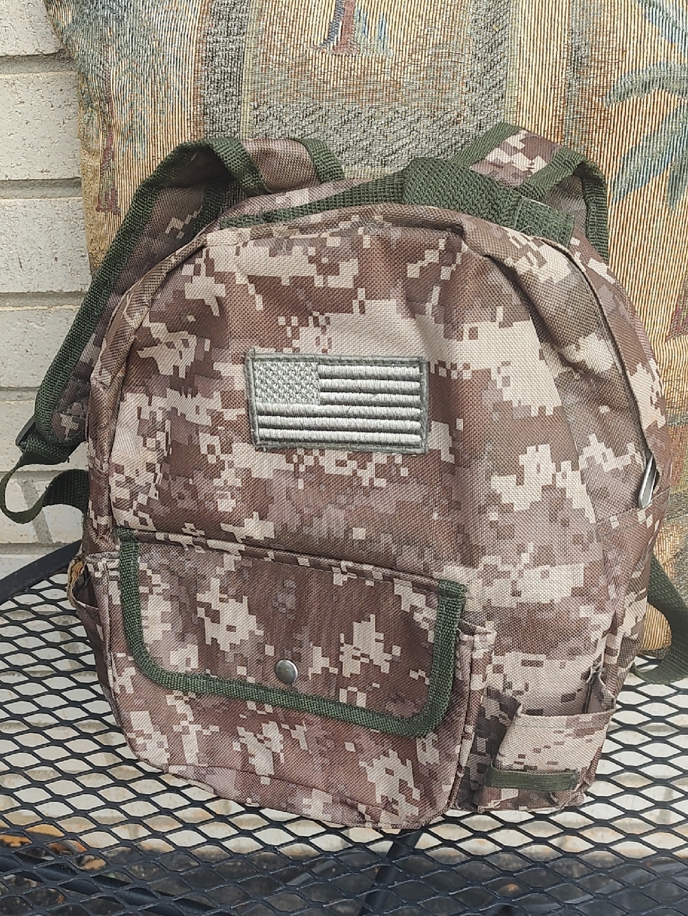 Camo Backpack with Flag Patch